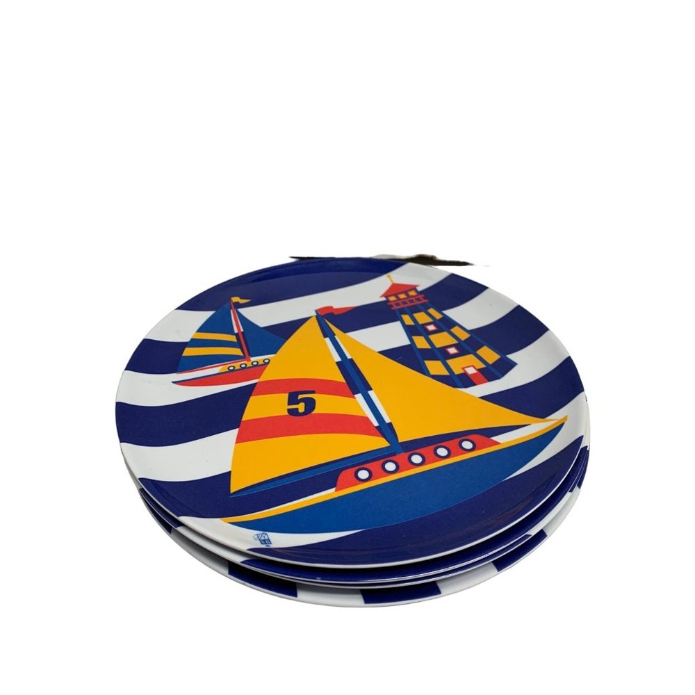Precisioncraft  Melamine Dinner Plate 10 in Diameter Sailboat Blue White Precidi